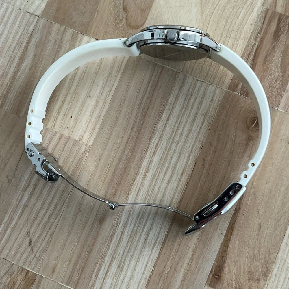 Caravelle by Bulova Ladies Watch White Silicone Bracelet White Dial Date Window - Picture 7 of 13